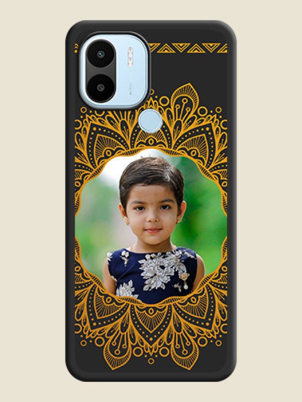Custom Round Image with Floral Design on Photo on Space Black Soft Matte Mobile Cover - Poco C50