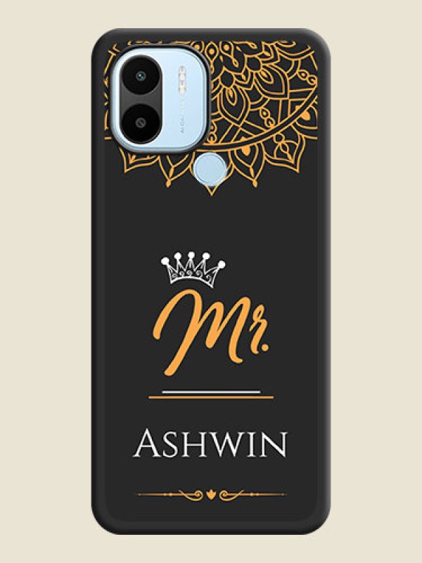 Custom Mr Name with Floral Design  on Personalised Space Black Soft Matte Cases - Poco C50