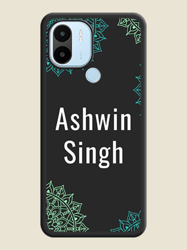 Custom Your Name with Floral Design on Space Black Custom Soft Matte Back Cover - Poco C50