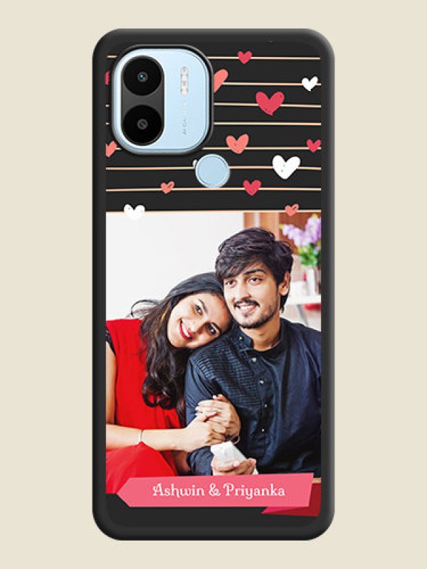 Custom Love Pattern with Name on Pink Ribbon  on Photo on Space Black Soft Matte Back Cover - Poco C51