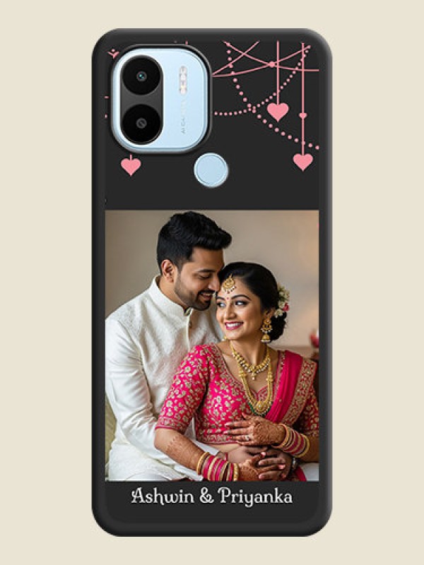 Custom Pink Love Hangings with Text on Space Black Custom Soft Matte Back Cover - Poco C51