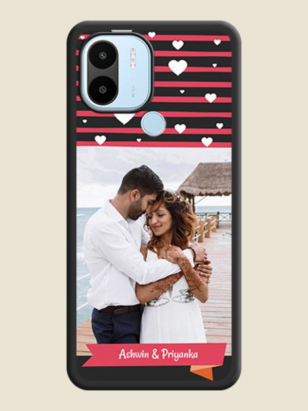 Custom White Color Love Symbols with Pink Lines Pattern on Space Black Custom Soft Matte Phone Cases - Poco C51