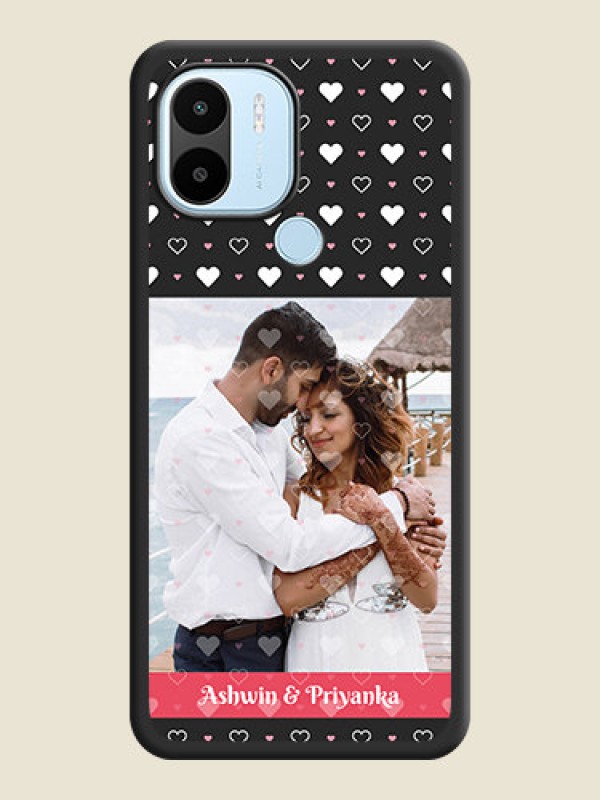 Custom White Color Love Symbols with Text Design on Photo on Space Black Soft Matte Phone Cover - Poco C51