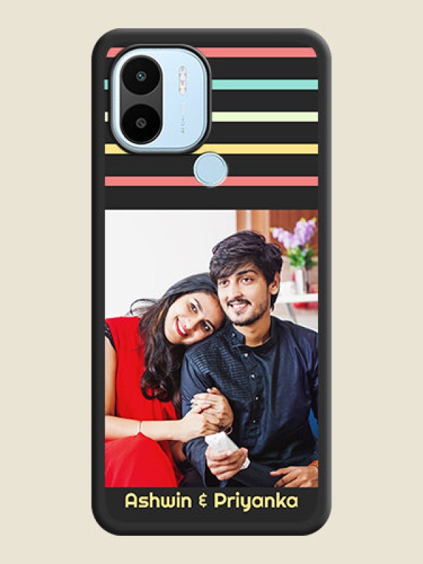 Custom Color Stripes with Photo and Text on Photo on Space Black Soft Matte Mobile Case - Poco C51