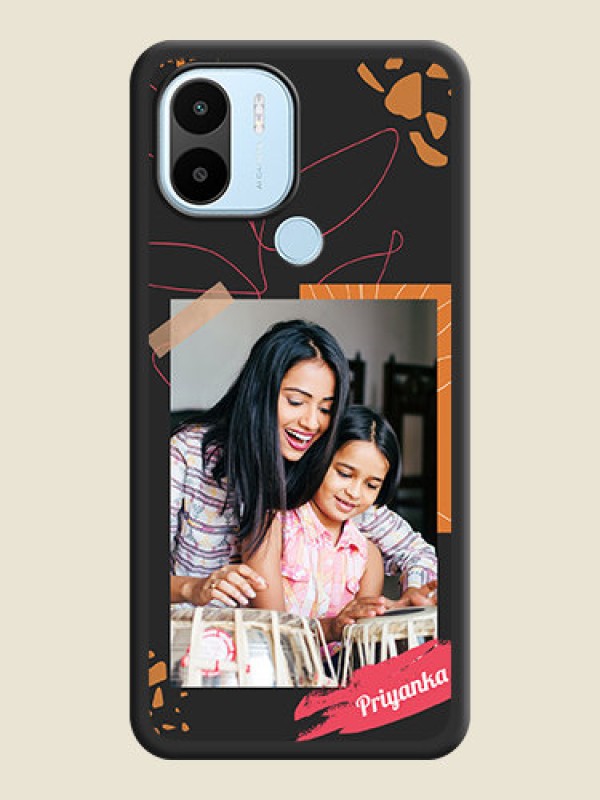 Custom Orange Photo Frame on Space Black Custom Soft Matte Phone Back Cover - Poco C51