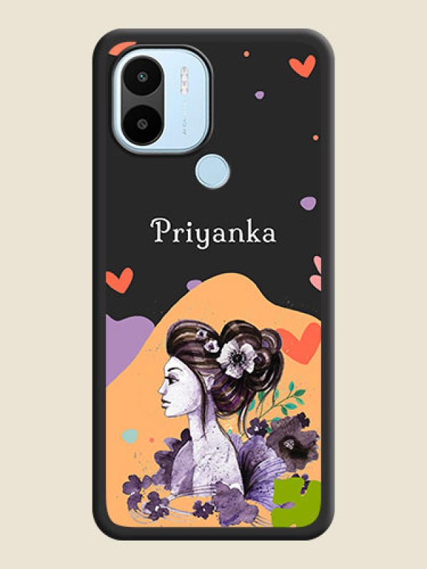 Custom Namecase For Her With Fancy Lady Image On Space Black Personalized Soft Matte Phone Covers -Poco C51
