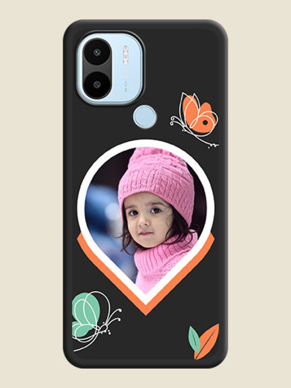 Custom Upload Pic With Simple Butterly Design On Space Black Personalized Soft Matte Phone Covers -Poco C51