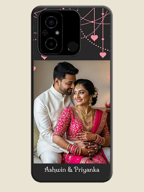 Custom Pink Love Hangings with Text on Space Black Custom Soft Matte Back Cover - Poco C55