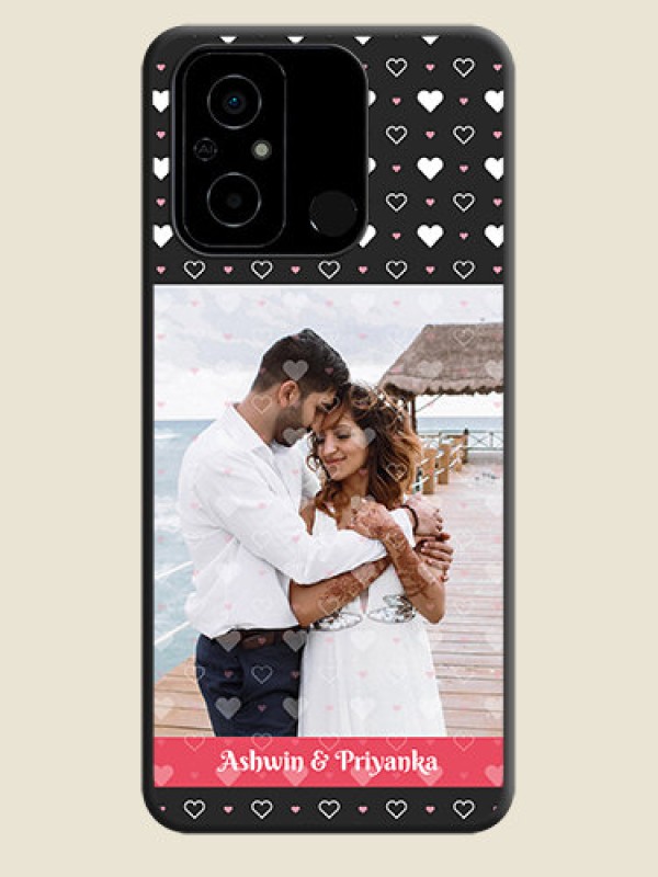 Custom White Color Love Symbols with Text Design on Photo on Space Black Soft Matte Phone Cover - Poco C55