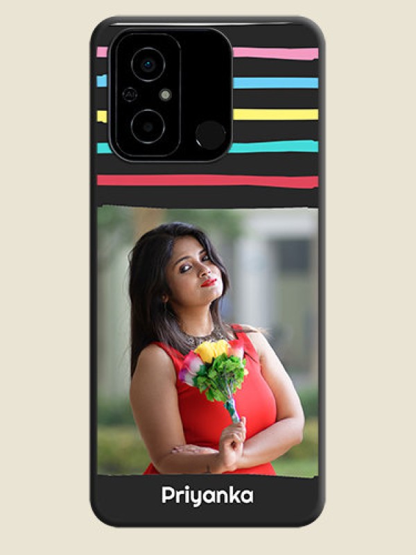 Custom Multicolor Lines with Image on Space Black Personalized Soft Matte Phone Covers - Poco C55