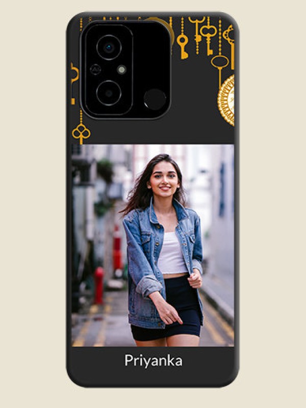 Custom Decorative Design with Text on Space Black Custom Soft Matte Back Cover - Poco C55
