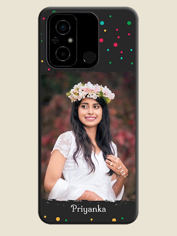 Custom Multicolor Dotted Pattern with Text on Space Black Custom Soft Matte Phone Back Cover - Poco C55