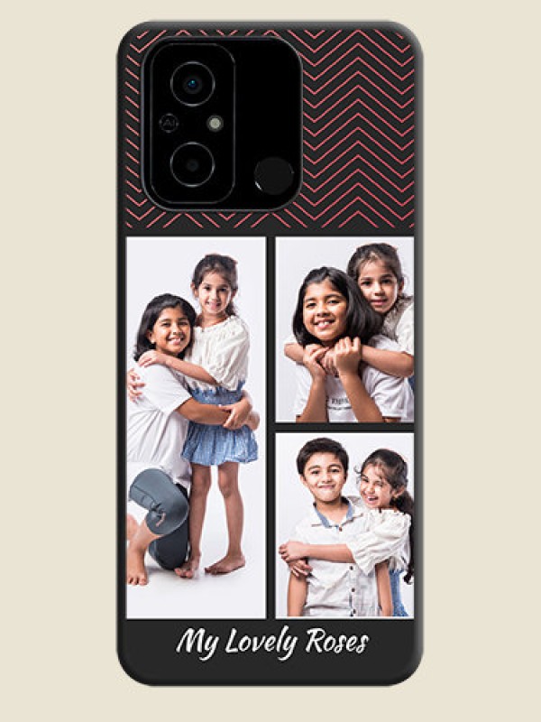 Custom Wave Pattern with 3 Image Holder on Space Black Custom Soft Matte Back Cover - Poco C55