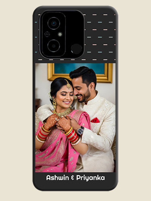 Custom Line Pattern Design with Text on Space Black Custom Soft Matte Phone Back Cover - Poco C55