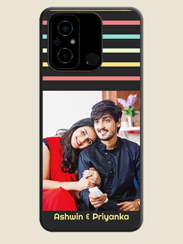 Custom Color Stripes with Photo and Text on Photo on Space Black Soft Matte Mobile Case - Poco C55