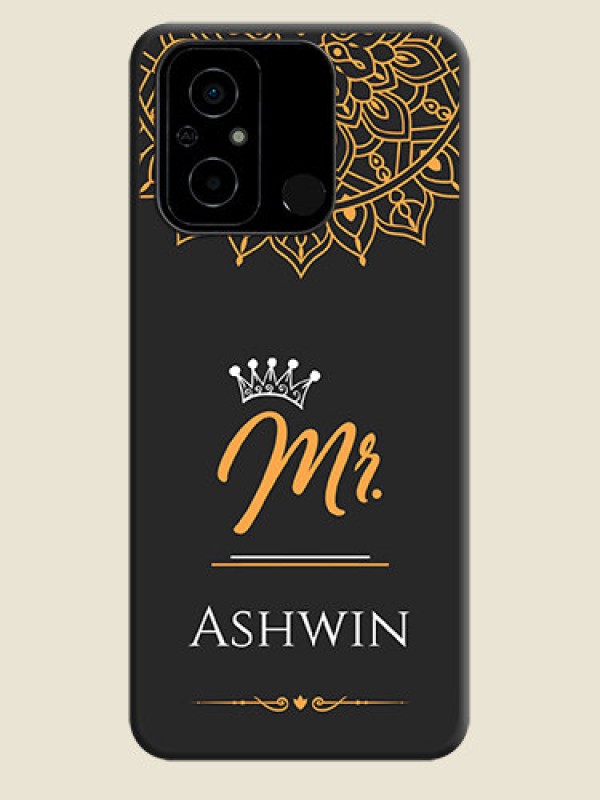 Custom Mr Name with Floral Design  on Personalised Space Black Soft Matte Cases - Poco C55