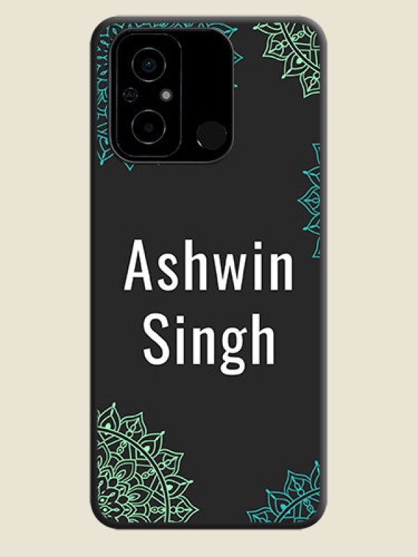 Custom Your Name with Floral Design on Space Black Custom Soft Matte Back Cover - Poco C55