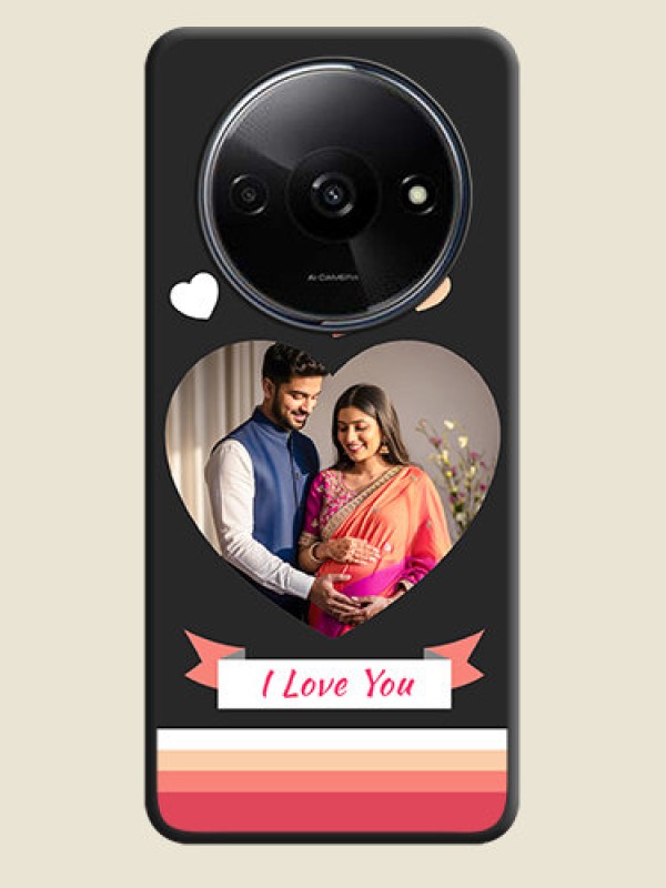 Custom Love Shaped Photo with Colorful Stripes on Personalised Space Black Soft Matte Cases - Poco C61