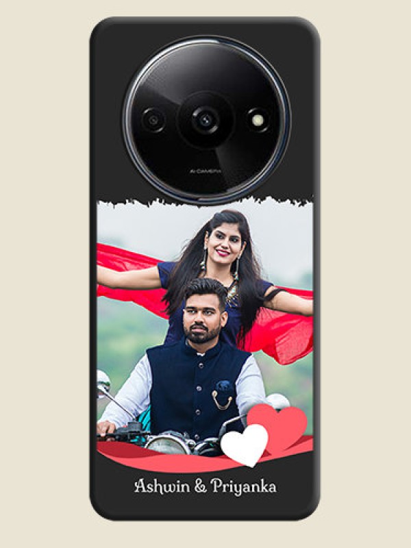 Custom Pink Color Love Shaped Ribbon Design with Text on Space Black Custom Soft Matte Phone Back Cover - Poco C61