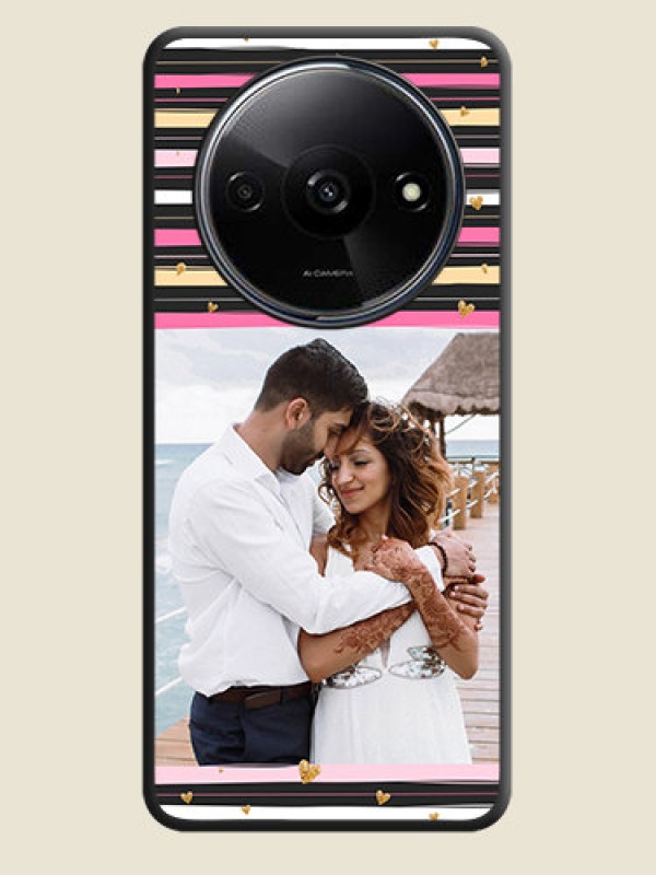 Custom Multicolor Lines and Golden Love Symbols Design - Photo on Space Black Soft Matte Mobile Cover - Poco C61