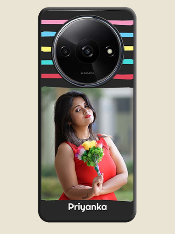 Custom Multicolor Lines with Image on Space Black Personalized Soft Matte Phone Covers - Poco C61