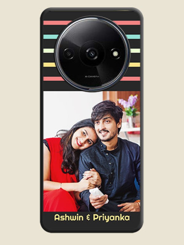 Custom Color Stripes with Photo and Text - Photo on Space Black Soft Matte Mobile Case - Poco C61