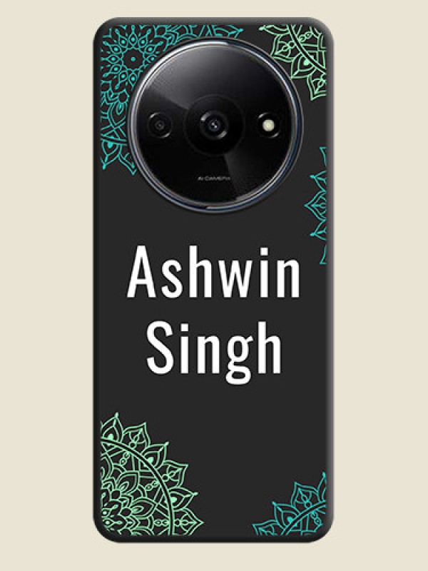 Custom Your Name with Floral Design on Space Black Custom Soft Matte Back Cover - Poco C61