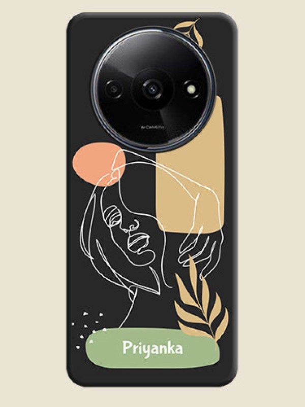 Custom Custom Text With Line Art Of Women & Leaves Design On Space Black Personalized Soft Matte Phone Covers - Poco C61