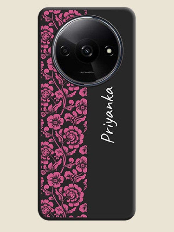 Custom Pink Floral Pattern Design With Custom Text On Space Black Personalized Soft Matte Phone Covers - Poco C61