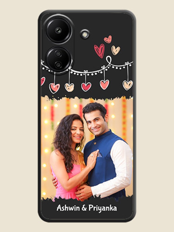 Custom Pink Love Hangings with Name On Space Black Custom Soft Matte Mobile Back Cover - Poco C65