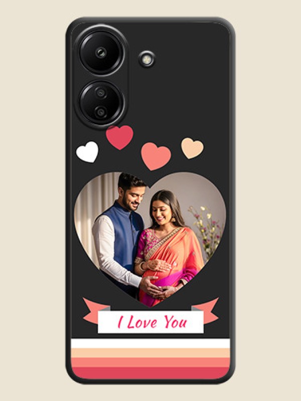 Custom Love Shaped Photo with Colorful Stripes On Space Black Custom Soft Matte Mobile Back Cover - Poco C65
