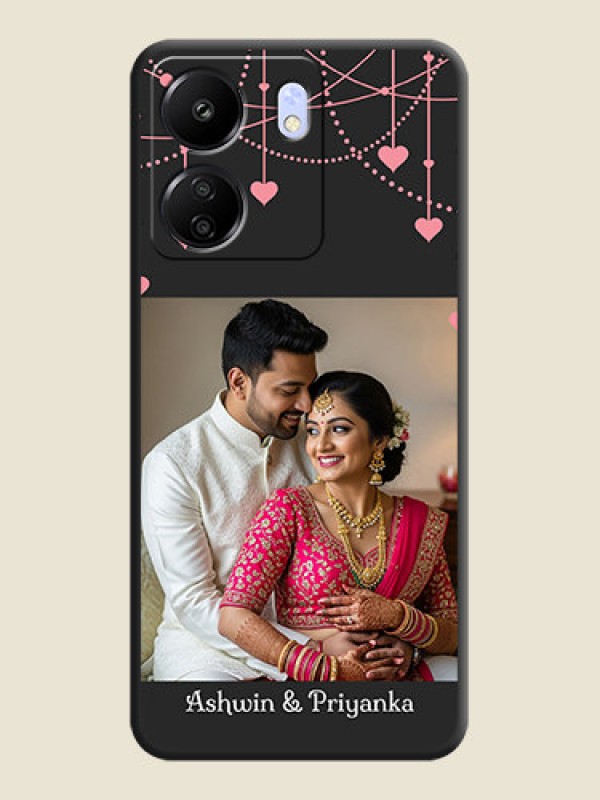 Custom Pink Love Hangings with Text On Space Black Custom Soft Matte Mobile Back Cover - Poco C65