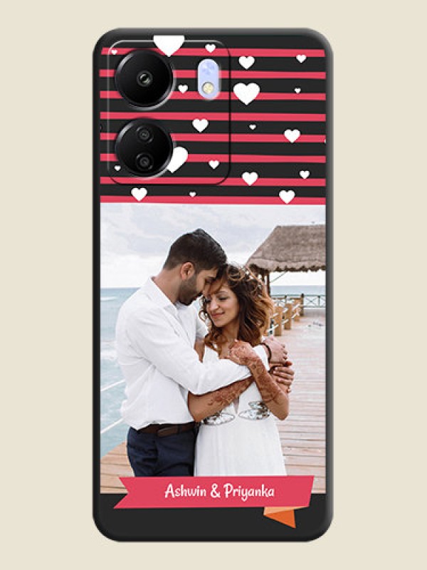 Custom White Color Love Symbols with Pink Lines Pattern On Space Black Custom Soft Matte Mobile Back Cover - Poco C65