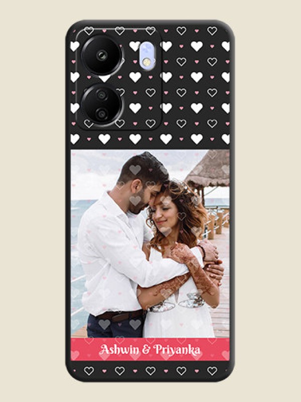 Custom White Color Love Symbols with Text Design on Photo On Space Black Custom Soft Matte Mobile Back Cover - Poco C65