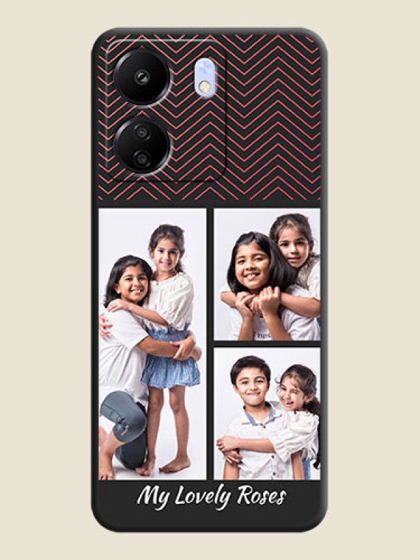 Custom Wave Pattern with 3 Image Holder On Space Black Custom Soft Matte Mobile Back Cover - Poco C65