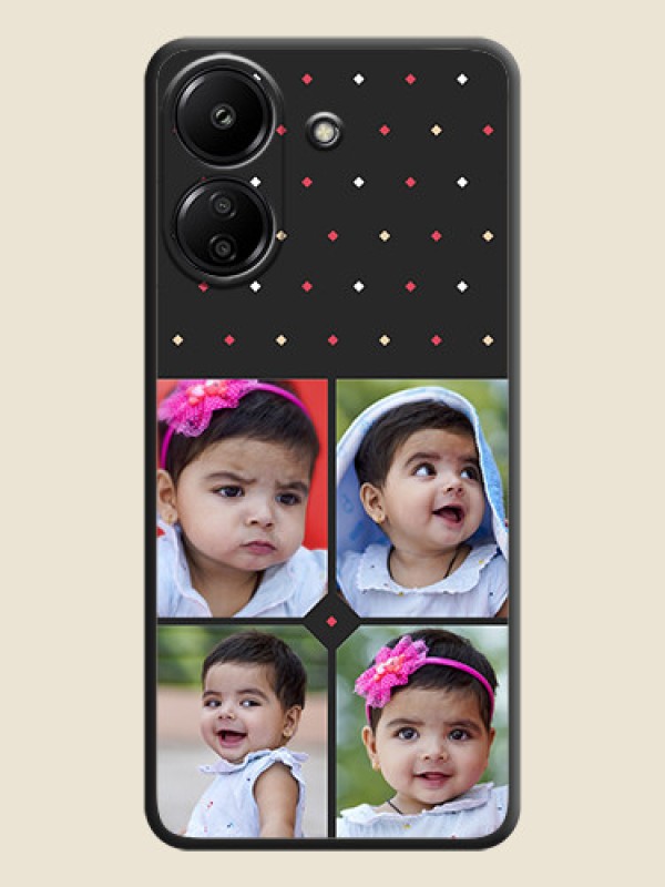 Custom Multicolor Dotted Pattern with 4 Image Holder On Space Black Custom Soft Matte Mobile Back Cover - Poco C65