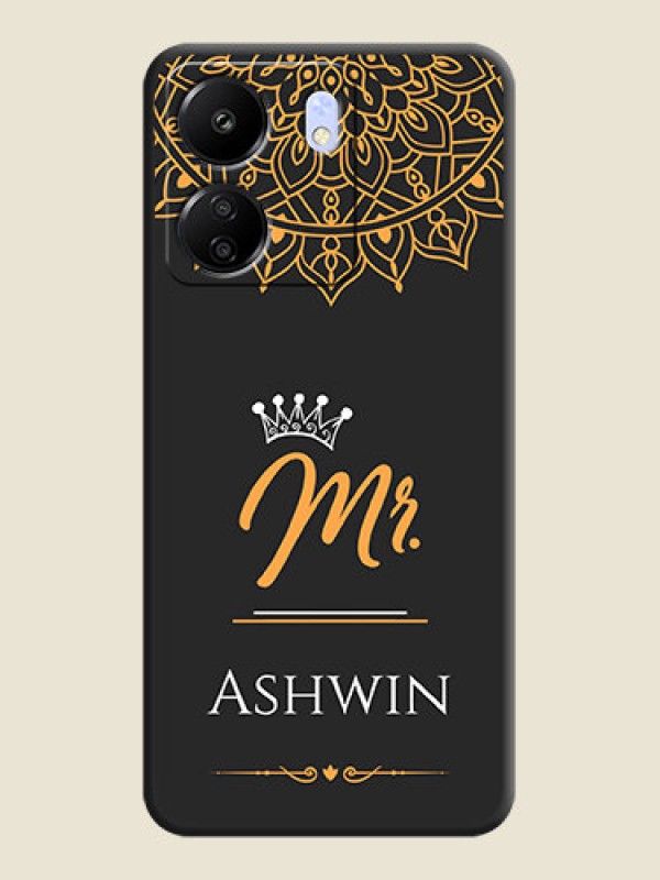 Custom Mr Name with Floral Design On Space Black Custom Soft Matte Mobile Back Cover - Poco C65