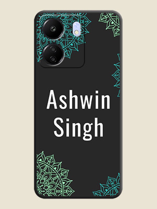 Custom Your Name with Floral Design On Space Black Custom Soft Matte Mobile Back Cover - Poco C65