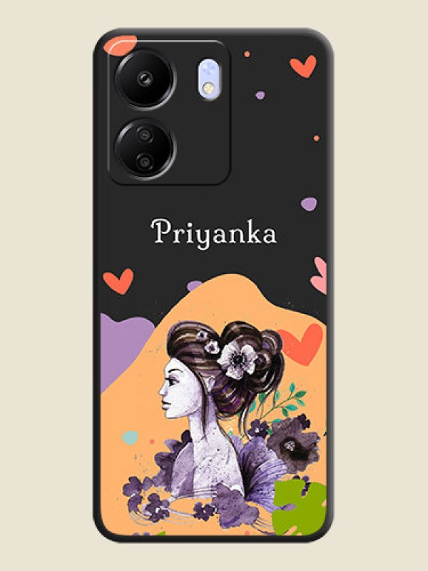 Custom Namecase For Her With Fancy Lady Image On Space Black Custom Soft Matte Mobile Back Cover - Poco C65