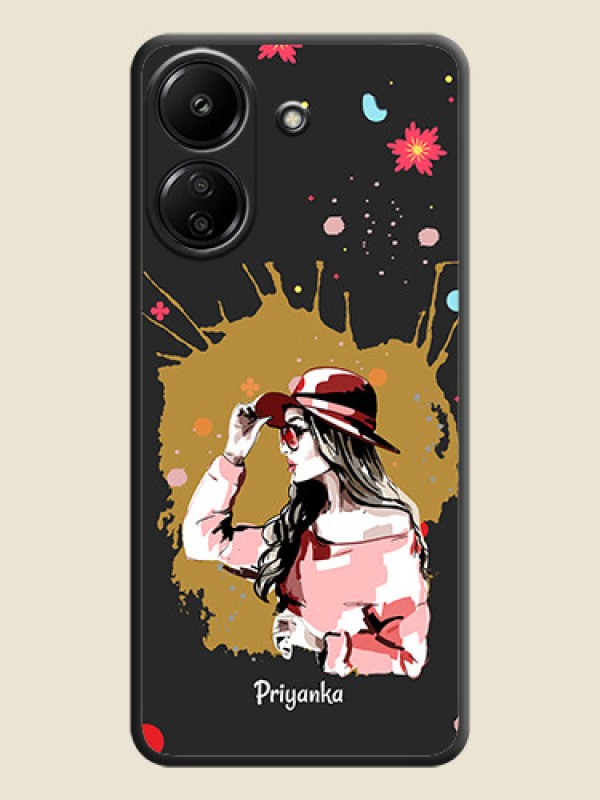 Custom Mordern Lady With Color Splash Background With Custom Text On Space Black Custom Soft Matte Mobile Back Cover - Poco C65