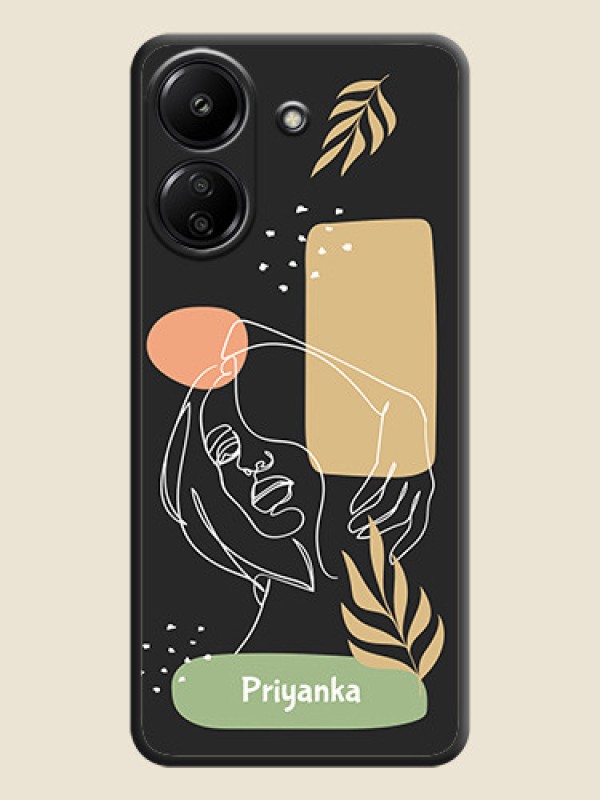 Custom Custom Text With Line Art Of Women & Leaves Design On Space Black Custom Soft Matte Mobile Back Cover - Poco C65