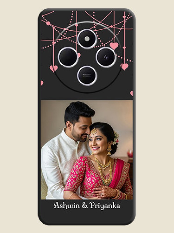 Custom Pink Love Hangings with Text On Space Black Custom Soft Matte Mobile Back Cover - Poco C75 5G