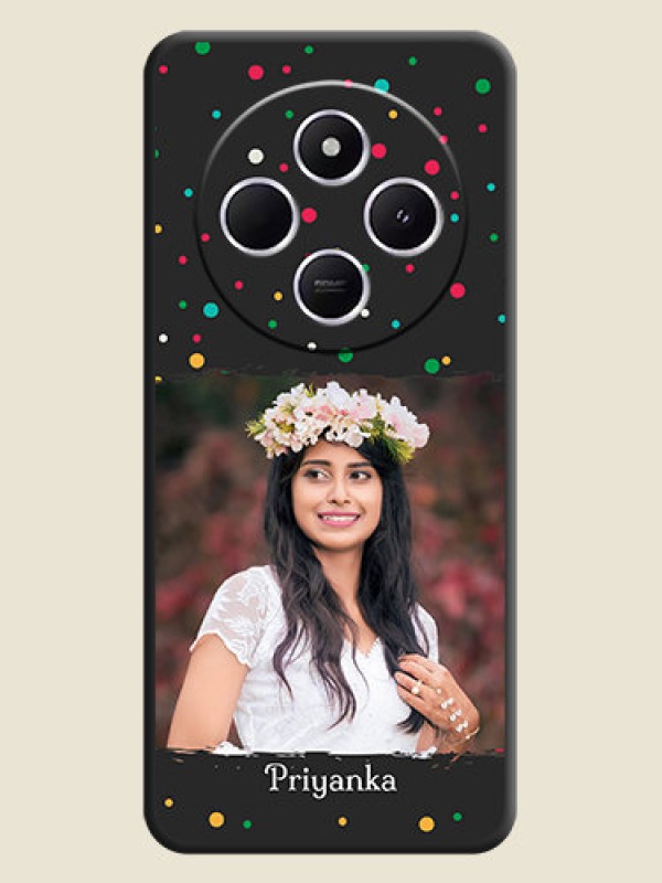 Custom Multicolor Dotted Pattern with Text On Space Black Custom Soft Matte Mobile Back Cover - Poco C75 5G