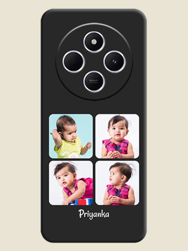 Custom Floral Art with 6 Image Holder on Photo On Space Black Custom Soft Matte Mobile Back Cover - Poco C75 5G