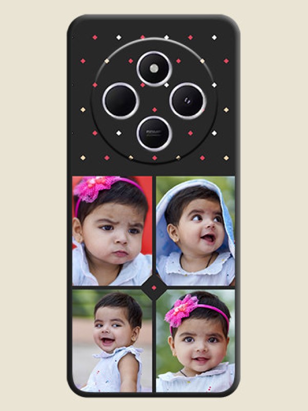 Custom Multicolor Dotted Pattern with 4 Image Holder On Space Black Custom Soft Matte Mobile Back Cover - Poco C75 5G