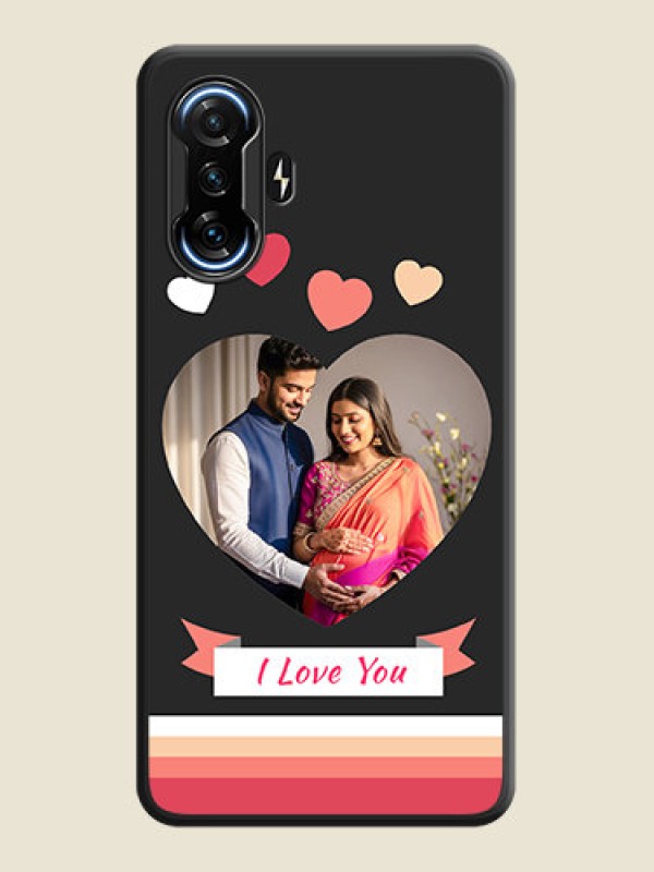 Custom Love Shaped Photo with Colorful Stripes on Personalised Space Black Soft Matte Cases - POco F3 GT