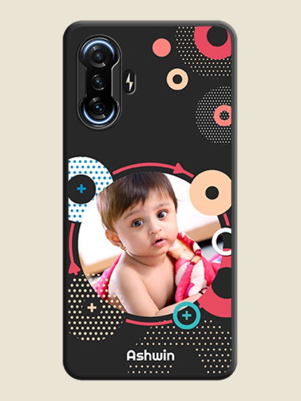 Custom Multicoloured Round Image on Personalised Space Black Soft Matte Cases - POco F3 GT