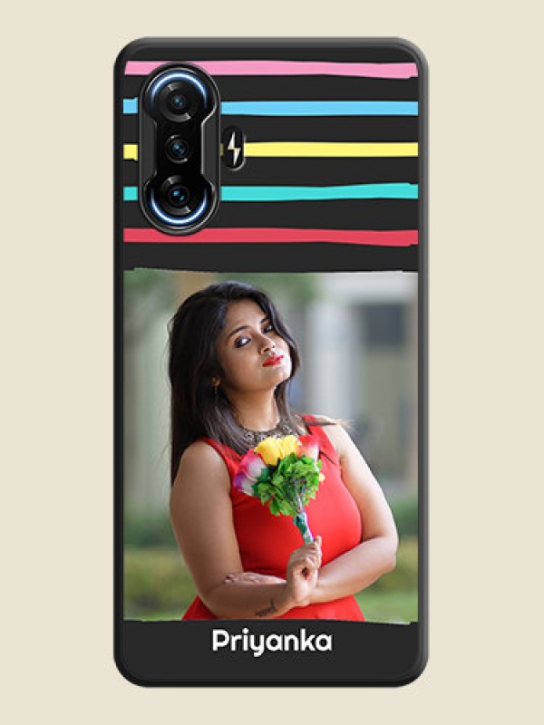 Custom Multicolor Lines with Image on Space Black Personalized Soft Matte Phone Covers - POco F3 GT