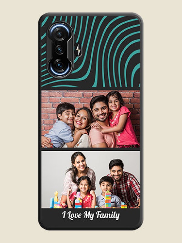 Custom Wave Pattern with 2 Image Holder on Space Black Personalized Soft Matte Phone Covers - POco F3 GT