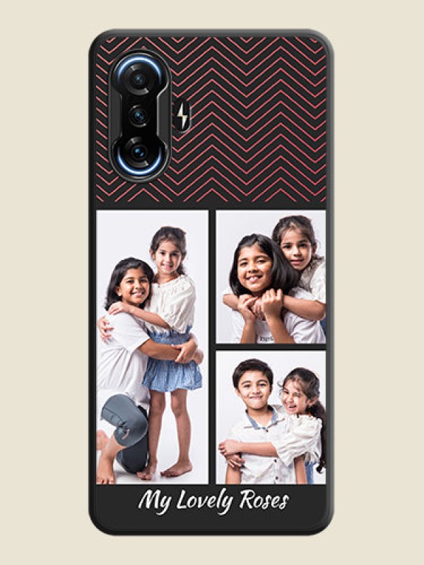 Custom Wave Pattern with 3 Image Holder on Space Black Custom Soft Matte Back Cover - POco F3 GT